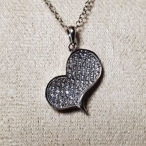 Sterling Silver Heart with Pave CZ on Sterling Chain Necklace